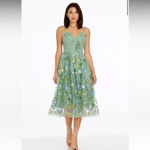 NWT Dress The Population Maren Floral 3D Embroidered Cocktail Midi Dress S